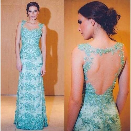 Elegant Backless Long Prom 2020 vestido longo de renda Formal Light lace appliques Long prom Gown mother of the bride dresses