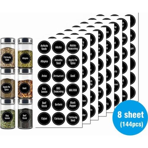 144pcs Chalkboard Spice Labels Sticker 1.5" Round Pantry Sticker Set Waterproof Spice Organization Storage Bottle Jars Sticker