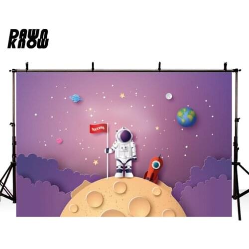 DAWNKNOW Cartoon Space Planet Astronaut Photography Background Backdrop Kids Birthday Party Decoration Wallpaper Photo Studio
