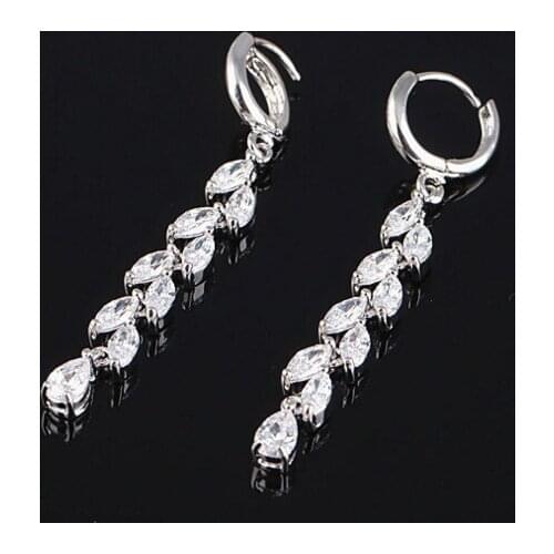 Quality zircon inlay marquise zircon earrings tassel style gilt leaves