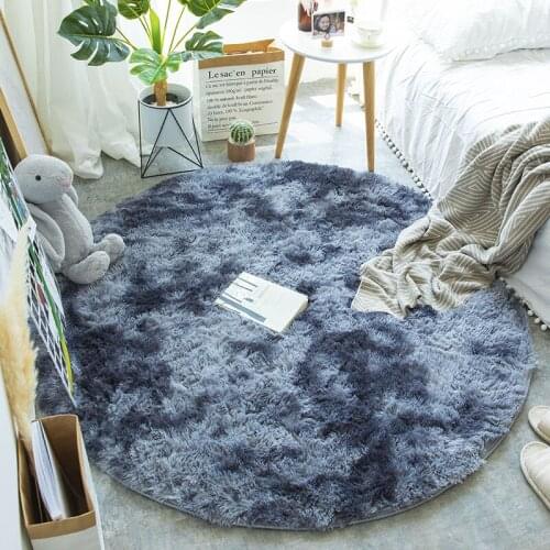 Nordic round carpet silk hair living room mat bedroom bedside yoga rug home new tie dyed variegated carpet thickening encryption
