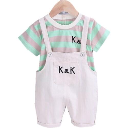 Summer Baby Boy Girls Clothes Children Cotton Stripe T Shirts Bib Shorts 2Pcs/sets Infant Outfit Kids Fashion Toddler Tracksuits