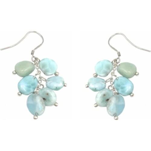 LiiJi Unique Natural Stone Larimar Freedom Nugget Shape 6-7mm Beads Dangle Fashion Earring