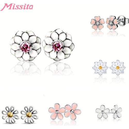 MISSITA 100% 2019 New Fashion White Pink Flower Earrings For Women with Purple Crystal Wedding Stud Earring HOT SELL Gift