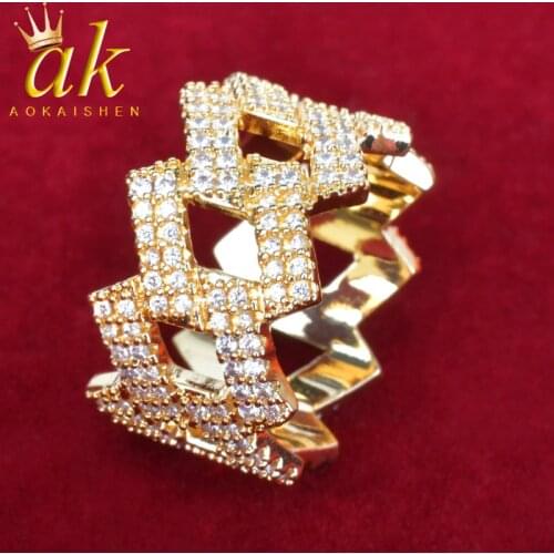 Miami Cuban Chain Mens Ring Gold Color Iced Out Full Zircon Hip Hop RING Rock Jewelry