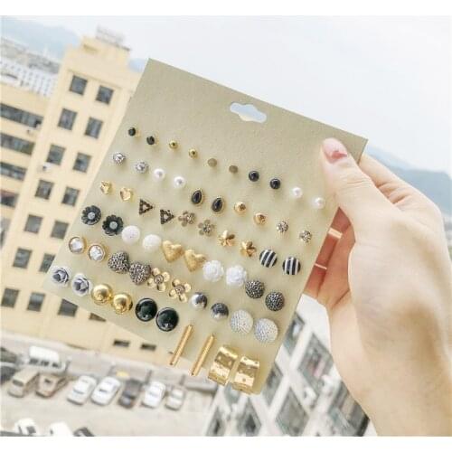 30Pairs Stud Earrings Set Gold Color Heart Flowers Womens Earrings Sets DIY 2020 Brincos Statement Jewelry