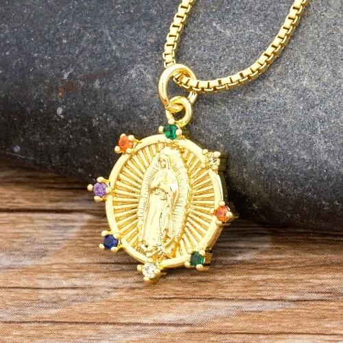 2020 New Arrival Holy Virgin Mary Pendant Necklace Religion Christian Copper Cubic Zircon Necklace Jewelry Gift For Women