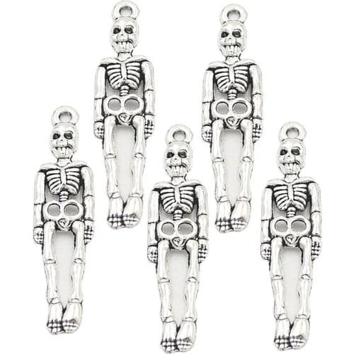 20PCS 8*38mm Picture Color Skeleton Human Body Charms Halloween Pendant Metal Alloy DIY Necklace Bracelet Handwork Marking