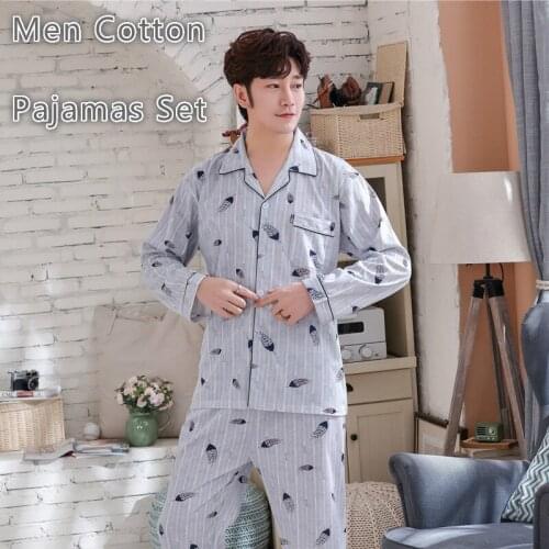Mens Sleepwear WInter Homewear Lsisure Knitted Cotton Sleep Shirt Trousers Feather vetement homme luxe Soft uxury Men Clothes