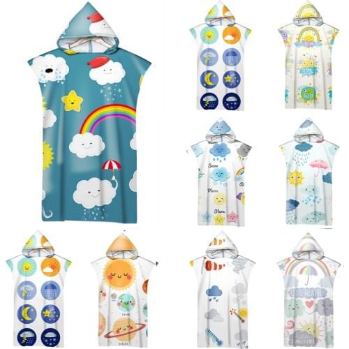 Microfiber Quick Drying Absorbent Swim 3D Printed Pattern Soft Beach Cloak With Hooded Poncho Bath Towel Surf Poncho Beachwear