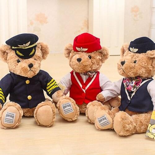Plush Toy Captain Stewardess Teddy Bear Doll Childrens Day Gift Anime Plush Stuffed Toy Xmas Gift