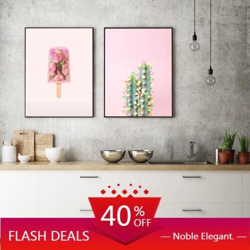 Christmas Canvas Painting lolly Cotton Candy Rose Ice Cactus Kids Room Posters Pink Wall Art Girls Nursery Pictures Home Decor