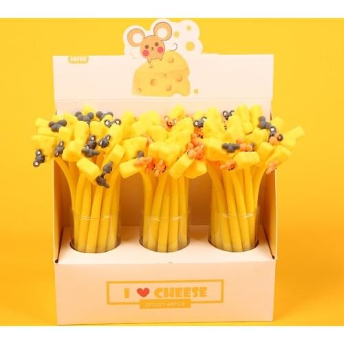 48 pcs/lot Creative Mouse Cheese Bendable Gel Pen Cute 0.5 mm Signature Pen School Office writing Supplies Promotional Gift