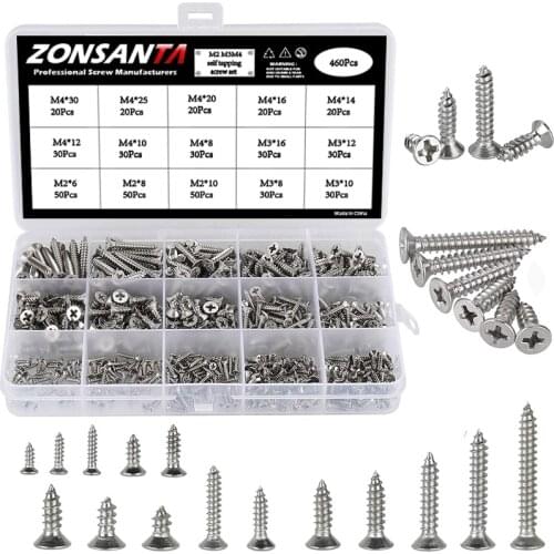 ZONSANTA M2 M3 M4 Self-Tapping Screw 304 Stainless Steel Phillips Flat Head Wood Screws Assortative Kit Fitment Tool accessories