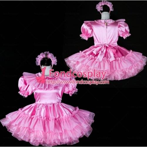 Sissy maid satin dress lockable pink Uniform costume Tailor-made[G2401]
