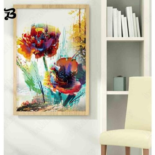 Nordic Modern Green Plants and Flowers Oil Painting Abstract Wall Art Canvas Painting for Living Room Office Home Decoration
