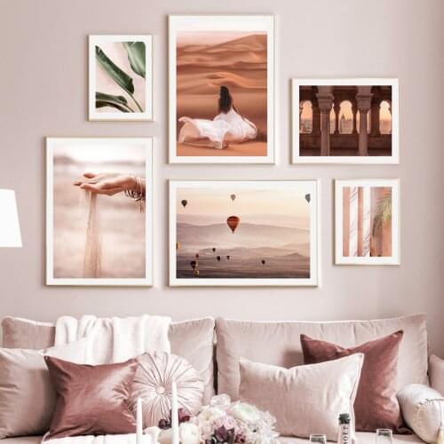 Nordic Walking In The Sand Among The Green Plants In The Desert Poster Wall Art Print Canvas Painting Mural Living Room Decorati