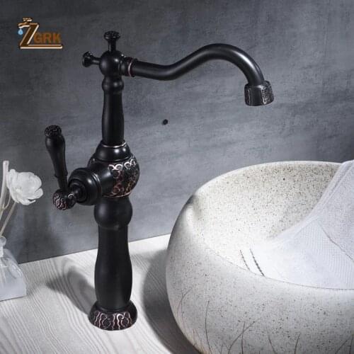 ZGRK Solid Brass Kitchen High Faucet Single Handle Deck Mounted Black Bronze Crane High Quality Water Tap SLT136B