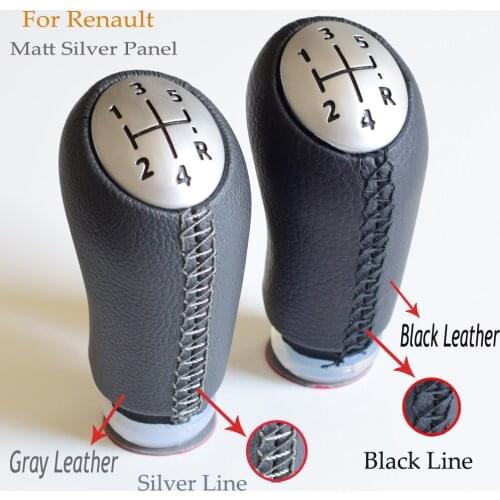 Car Styling Black/Gray Leather 5 Speed MT Gear Shift Knob Lever Shifter For Renault Laguna Megane 2 Clio 3 03-09 Kangoo 2009