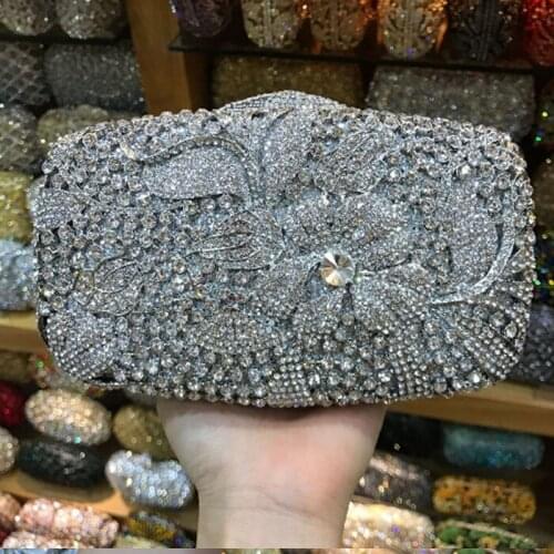 Champagne/red/silver Hardcase Women Silver Crystal box Evening Clutch Bags Bridal Glitter Handbags Wedding Party Clutches Purse