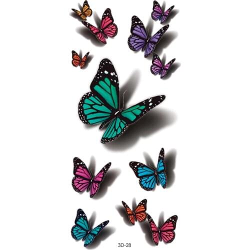 3D Colorful Rose Flower Butterfly Waterproof Temporary Tattoos Body Art Sleeve DIY Stickers Glitter Tattoo
