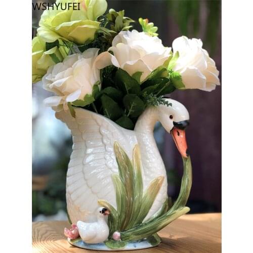 WSHYUFEI ceramics Swan vase Wedding Gift Flower Pot Ornaments Home Furnishing Decoration Crafts Livingroom animal Figurines