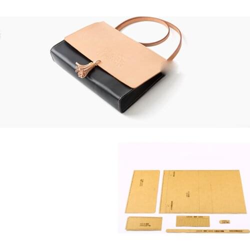 DIY leather craft women shoulder bag 500gsm cardboard template with stitch hole pattern hollowed stencil 26x16x4cm with tassel