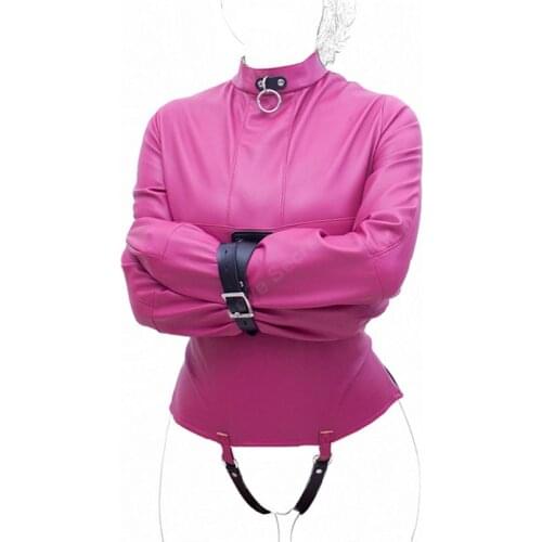 Womens Sex Bondage Max Security Straitjacket with Crotch Strap Female PU Leather Kinky Fetish Training Straight Jacket Sex Toy