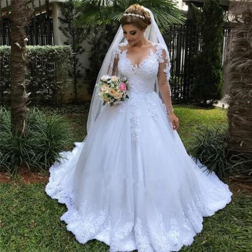 Vestido De Novia Sexy Bohemian Lace Long Sleeve Wedding Dresses ball gown 2020 Bride Dress Wedding Gowns Robe mariage