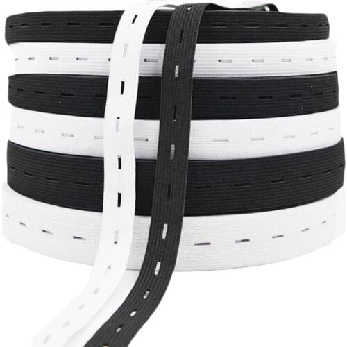 1 Meters 15/20/25MM Button Hole Knit Flat Elastic Bands Ribbon Tape for DIY Garment Sewing Accessories White/Black elastic cord