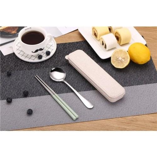 1SET Stainless Steel Food Chopsticks Spoon Set Flatware Non-slip Chopsticks Dessert Spoons Dinnerware with Portable Box PB 007