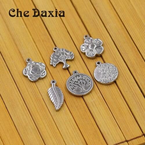 10 pieces/pack) stainless steel Flowers, trees, leaves charms for DIY bracelet necklace accessories jewelry Fitting