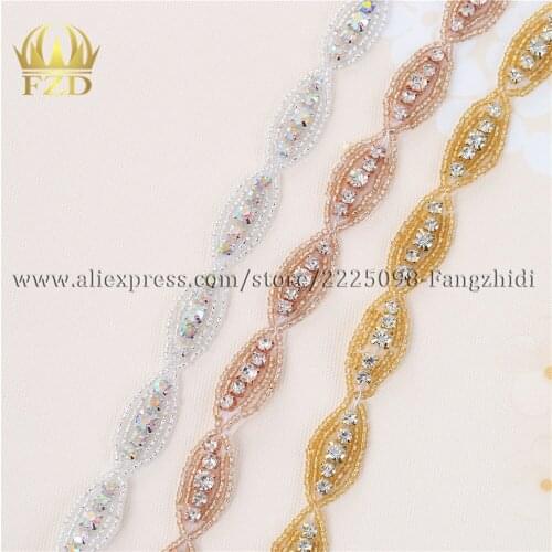 10 yards) Wholesale Iron On Sewing Beaded Rhinestone Sash Bring Crystal Appliques Trim for Wedding Dress Headpieces Garters