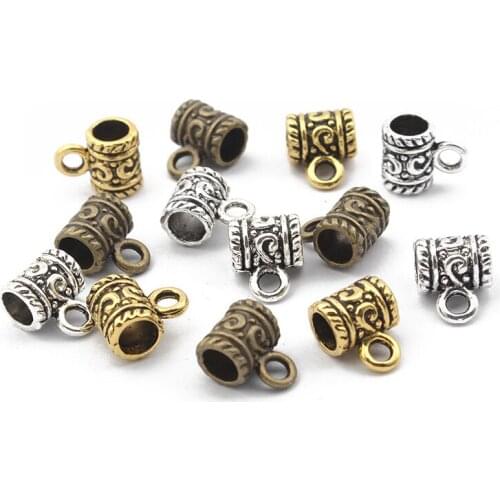 30pcs Tibetan Silver/Bronze/Gold 5mm hole Beads Bail Charms Connector For DIY Bracelet Necklace Jewelry Making Accessories