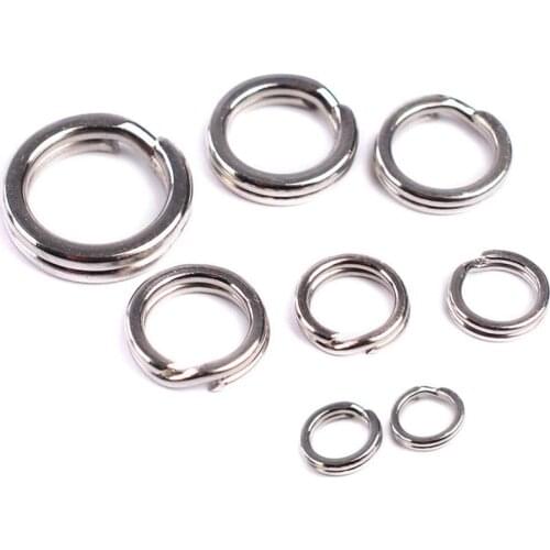 50Pcs Fishing Split Rings Stainless Steel Double Snap Ring High Strength Metal Solid Circle Lure Connectors Fishing Tackle