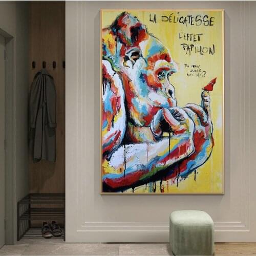 Abstract Monkey Graffiti Art Canvas Posters And Prints Thinking Monkey Street Art Canvas Paintings on the Wall Art Pictures