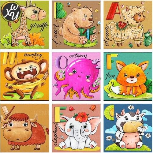 Animals Letters 5D Diamond Painting Kits for Adults Cute Word Diamond Painting Accessories Fox Monkey Elephant Cross Stitch Kits