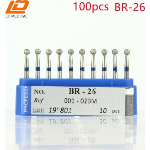 100pcs BR-26 Diamond Burs High Quality Drill стоматология Dental Ball Round Type Burs dental tools FG 1.6M for Teeth Whitening