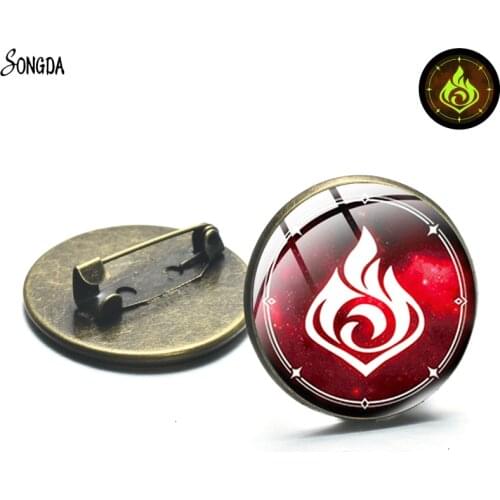 Anime Genshin Impact Game Glow In The Dark Brooches Eye of God Water Wind Thunder Fire Rock Ice Element Lapel Pin Badge Jewelry
