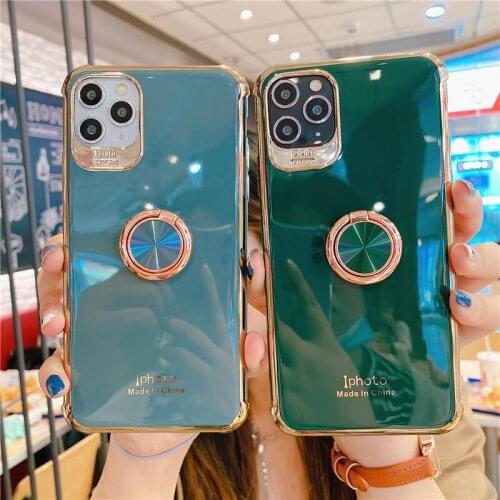 For iPhone 11 Pro Max 11Pro XS Max XR X 7 8 6 6S Plus SE 2020 SE2 Case Plating Finger Ring Stand Holder Antidrop Airbag Cover