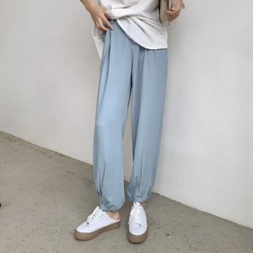 Acetate Suit Ankle Banded Pants Womens Wide Leg Version Draping Effect 2021 Summer New Slimming Loose Casual Harem Pants