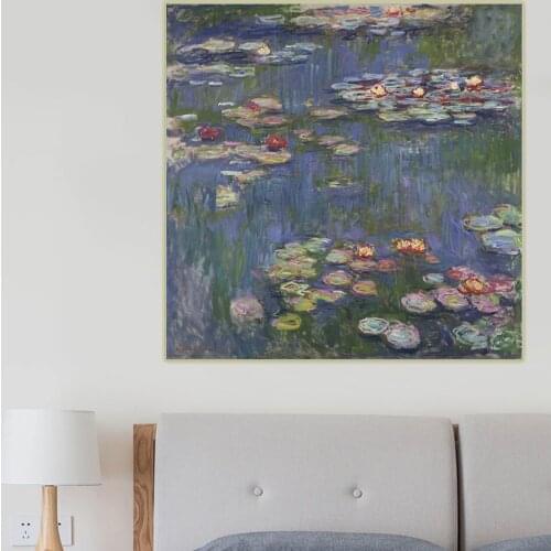 Canvas Oil Painting Claude Monet"Water Lilies, 1916"Wall Aesthetic Backdrop Western Art Decor Poster Home Living Room Decoration
