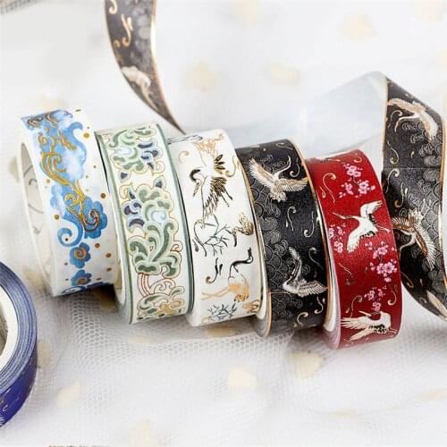 Masking Washi Tape Gold Foil Foiled Diy Craft Glitter Crane Paper Sticky Adhesive Chinease Pattern Stationery School Supplies