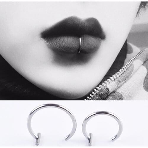 Lip Ring Nose ring No Piercing Stainless Steel Decorative Fake Nose Ring Faux Lip Hoop Cartilage Earring Body Jewelry