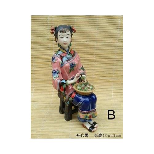 Ancient beauty ladies open heart Gushiwan doll Chinese style living room Bogu frame Beauty figure Sculpture decoration pieces
