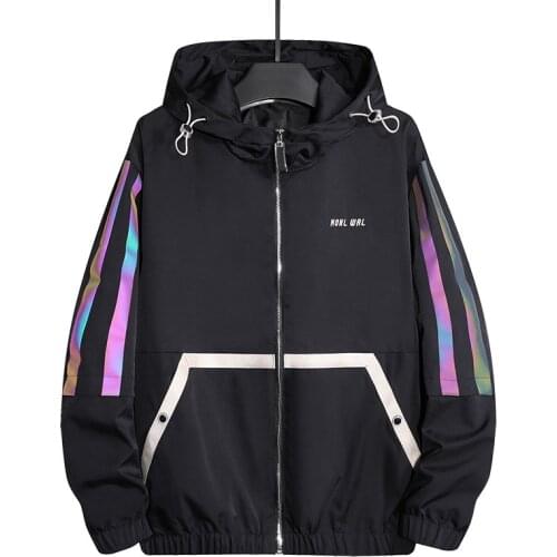 Harajuku Jacket Streetwear Mens Hip Hop Windbreaker Jacket Printed Street Dance Jacket Coat Autumn Clothes Colorful reflective