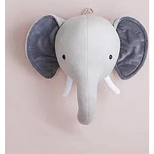 Cute Animals Elephant Head Stuffed Plush Doll Kids Girls Bedroom Wall Hanging Decoration Artwork Toys Nordic Style Photo Props