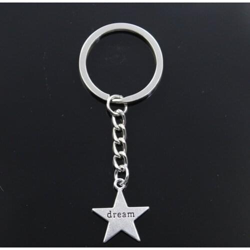 Fashion Keychain 23x20mm Star Plates Dream Silver Color Pendants DIY Men Jewelry Car Key Chain Ring Holder Souvenir For Gift