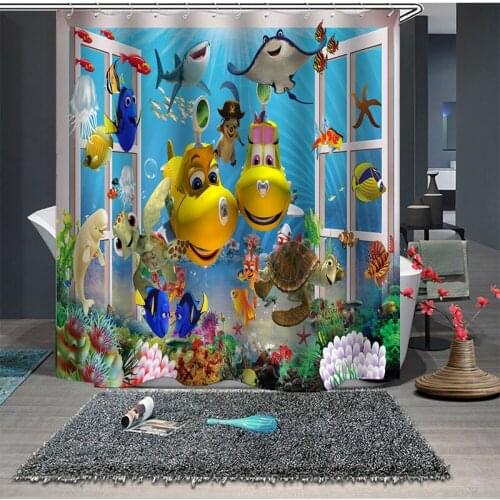 Marine Animal Thickened Waterproof and Mould Proof Polyester Bathroom Curtain Personalized Creative Home Shower Curtain Print
