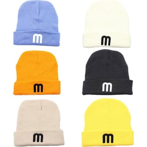 Men Women Knitted Hat Embroidery M Letter Beanie Skullcap Cap Cuff Brimless Retro Unisex HipHop Sport Elastic Warm Winter Ski Beanie Hat
